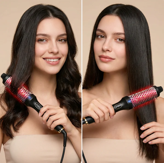 ✨ Professional 2-in-1 Hot Air Styling Brush | Red Light Care Technology — Dry, Smooth, Volumize & Style Effortlessly for Salon-Quality Hair at Home ✨
