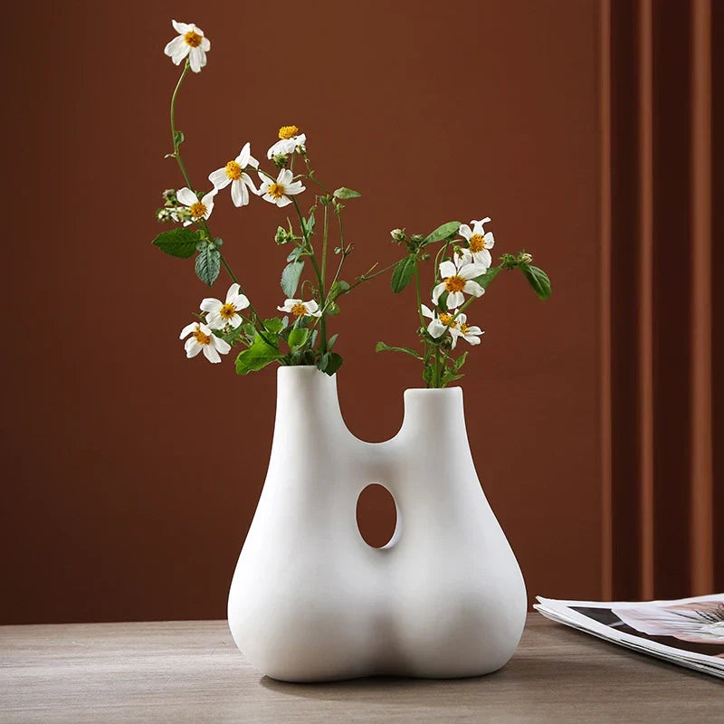 Ceramic White Vase Pampas Grass Nordic Modern